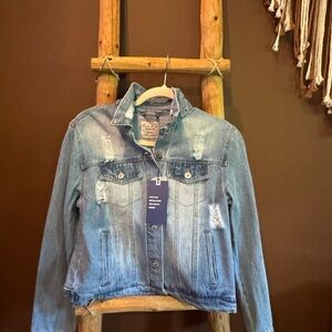 Love Tree Blue Jean Jacket Vintage Cropped Style NWT